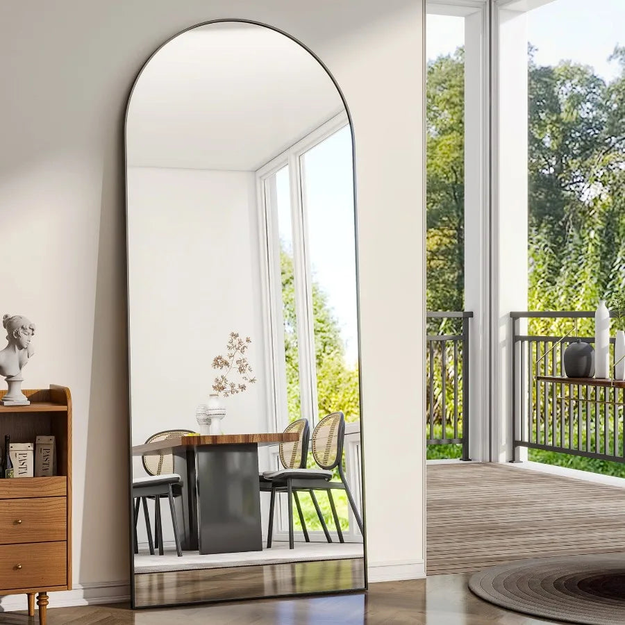 71-Inch Black Arched Floor Mirror