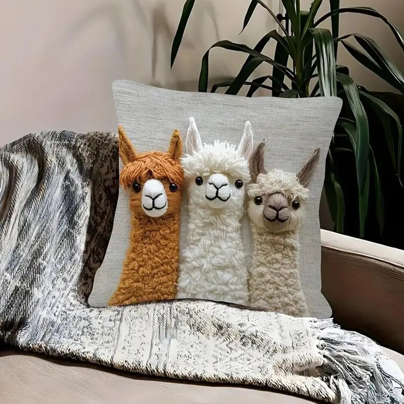 Alpaca Farmhouse Throw Pillow Cover — detail view