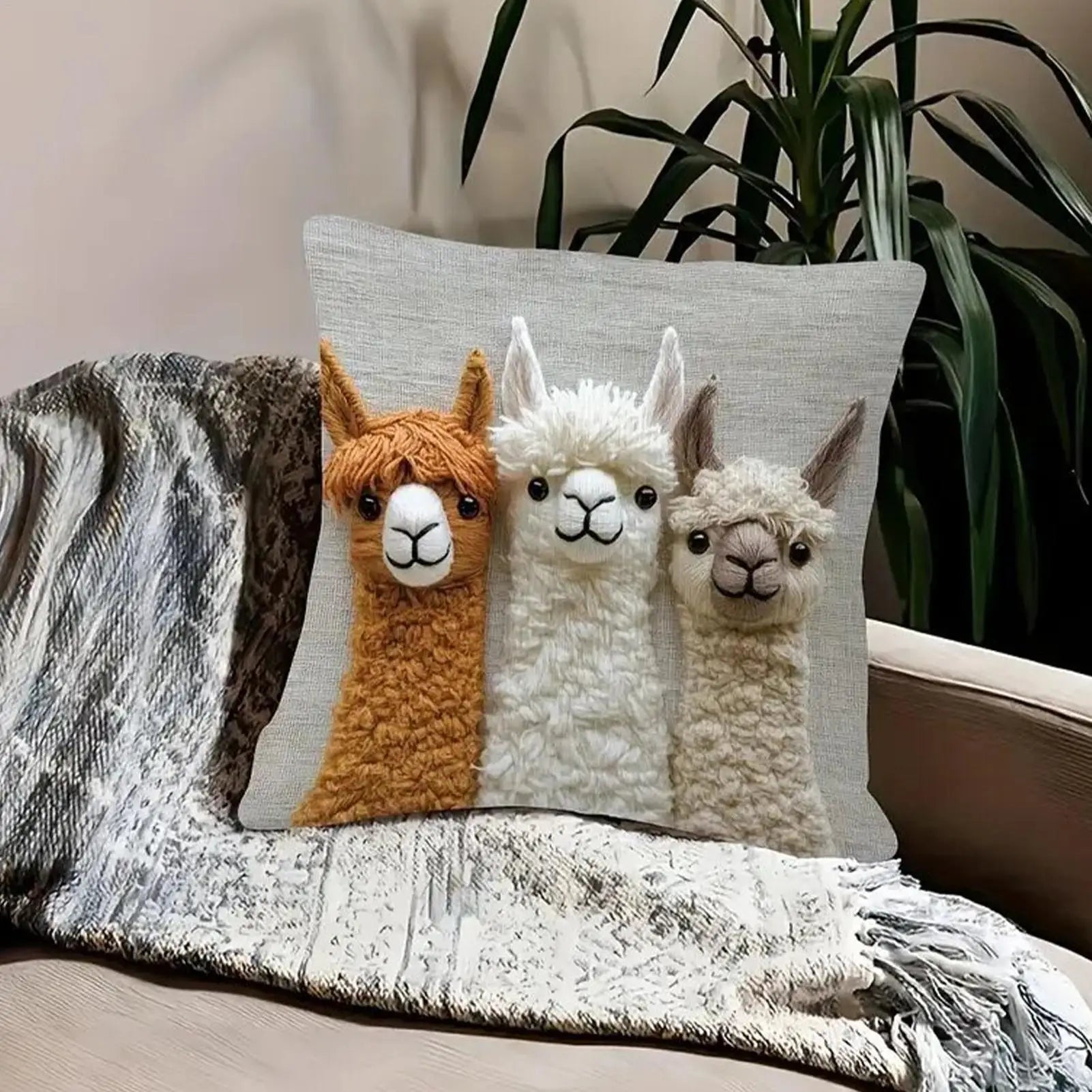 Alpaca Farmhouse Throw Pillow Cover