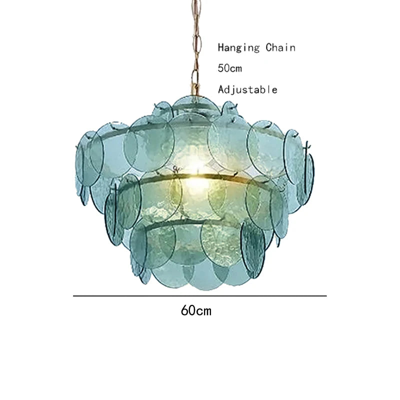 Murano-Style Green & Amber Cut-Glass Disc Chandelier