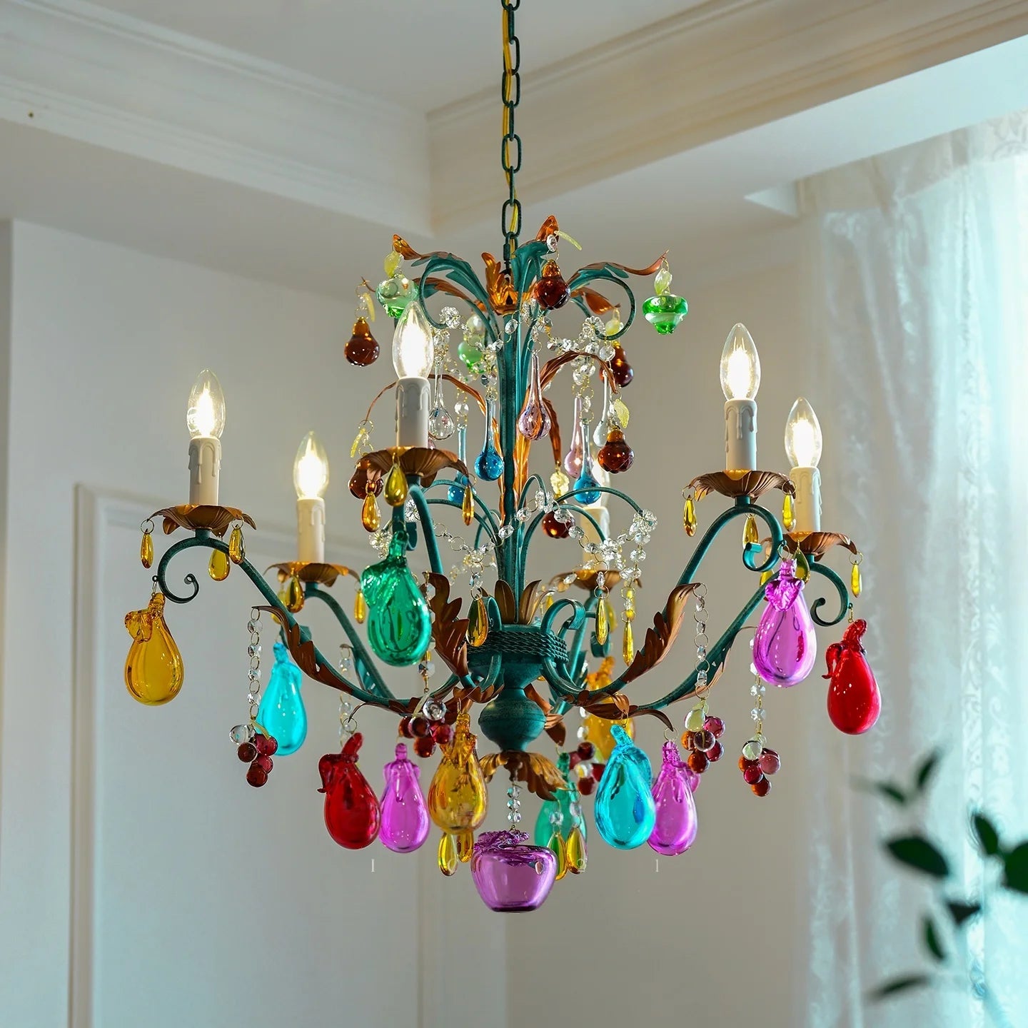 Murano-Style Multicolor Candle Glass Chandelier