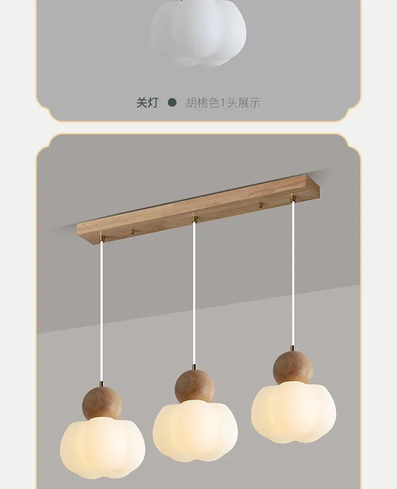 Walnut & Opal Glass Triple Pendant Light