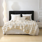 Bubble Fleece Blanket for Couch, Faux Rabbit Fur Throw Blanket, Soft Cozy Fluffy Decorative Blankets for Bed, Sofa, Mother's Day