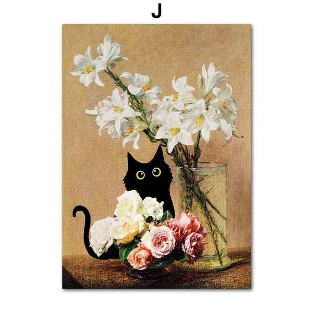 Modern Black Cat Canvas Wall Art