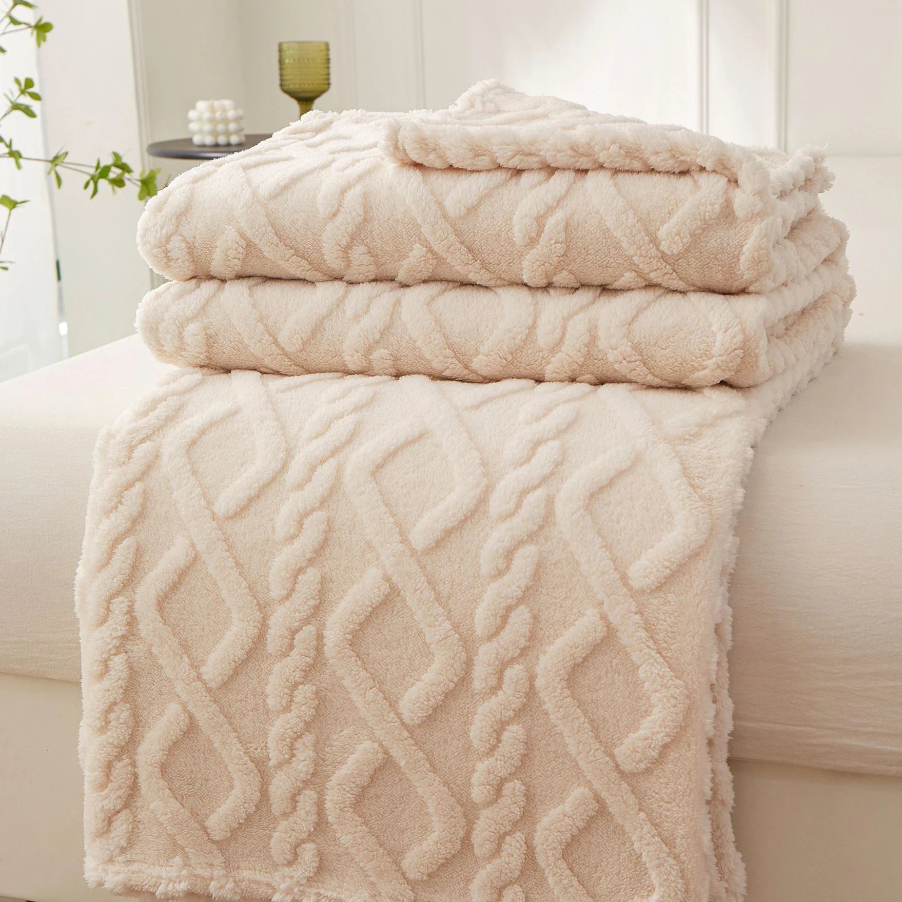 Plush Sherpa Travel Throw Blanket