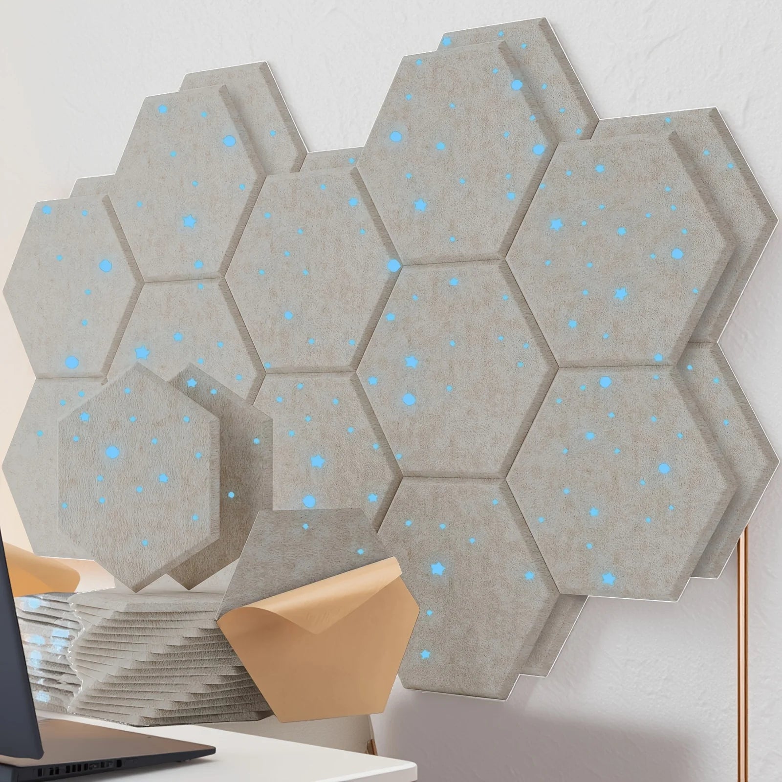 18-Pack Hexagonal Self-Adhesive Acoustic Panels