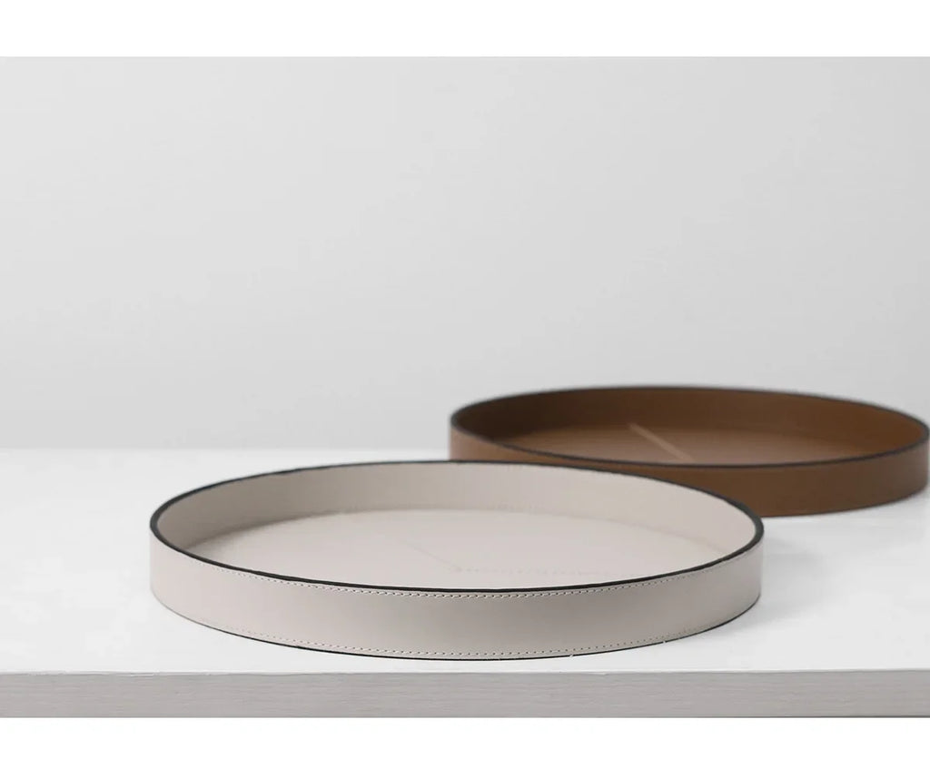Round Black Leather Valet Tray