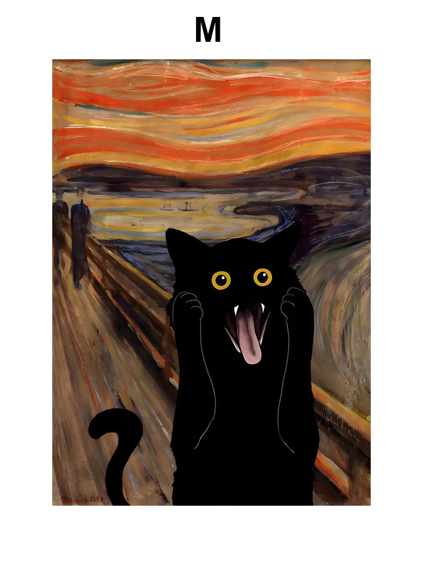 Modern Black Cat Canvas Wall Art