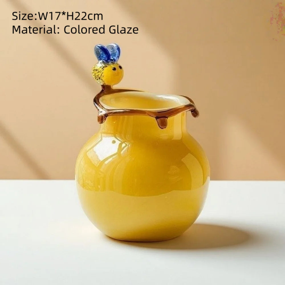 Bee Accent Glazed Glass Vase