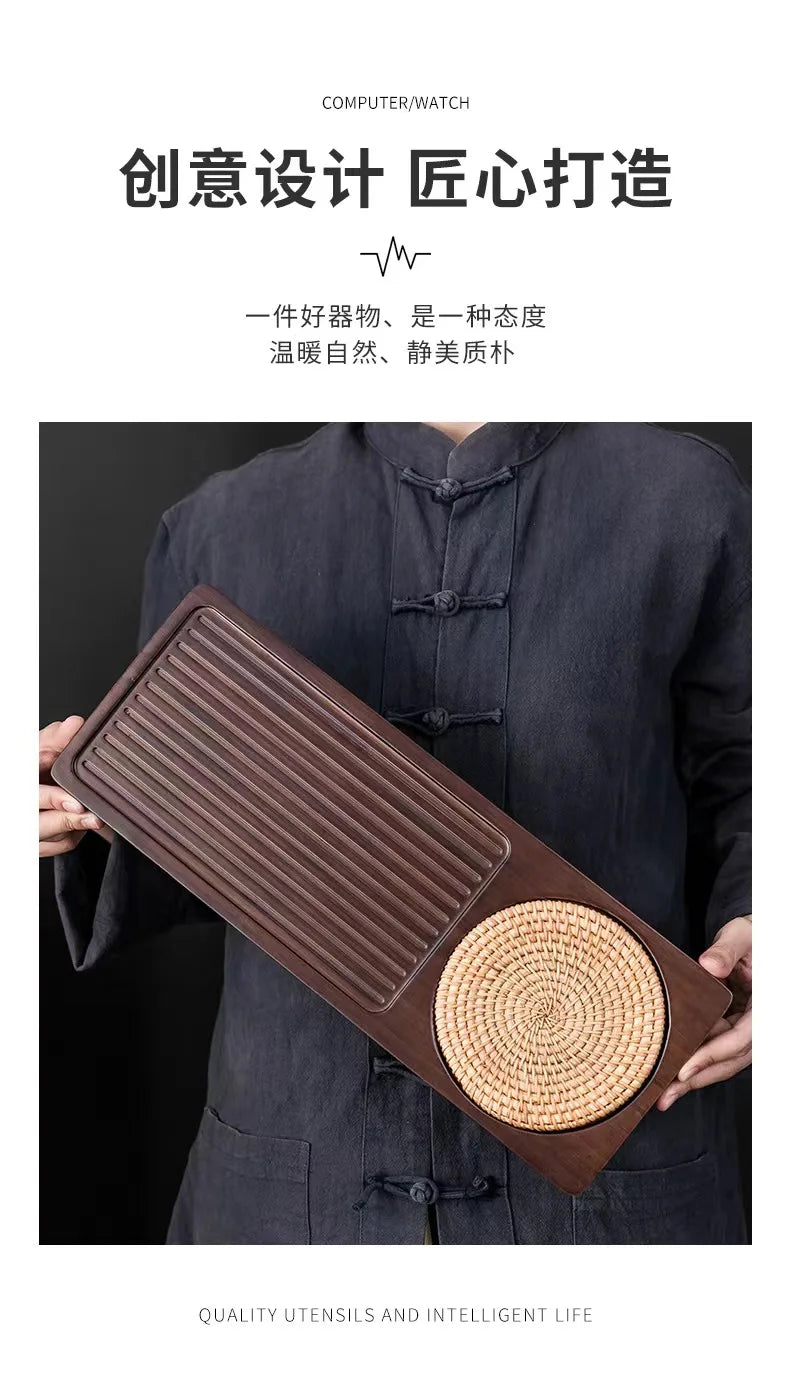 Solid Bamboo Wood Tea Tray Portable Rattan Mat Rectangle Serving Table Plate Storage Dish for Hotel Tea Plate Accessories Saucer