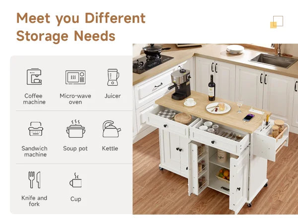 60-Inch Drop-Leaf Rolling Kitchen Island