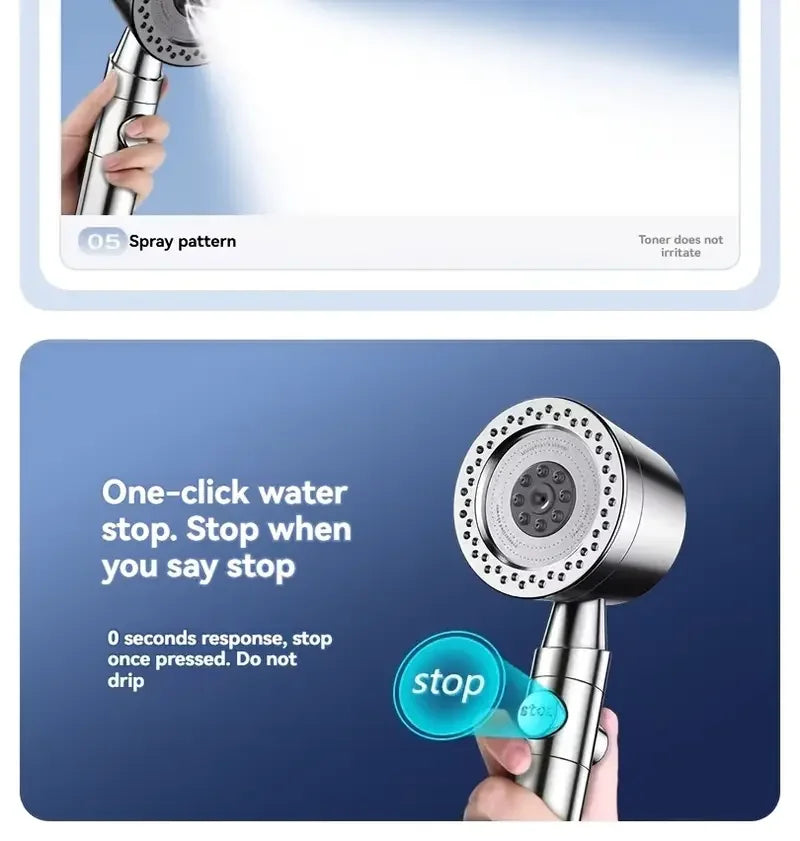 New High Pressure Water Saving Filter Shower Head 5 Modes Handheld Shower Head One Button Stop Bathroom Accessories Set