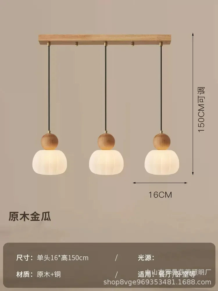 Walnut & Opal Glass Triple Pendant Light