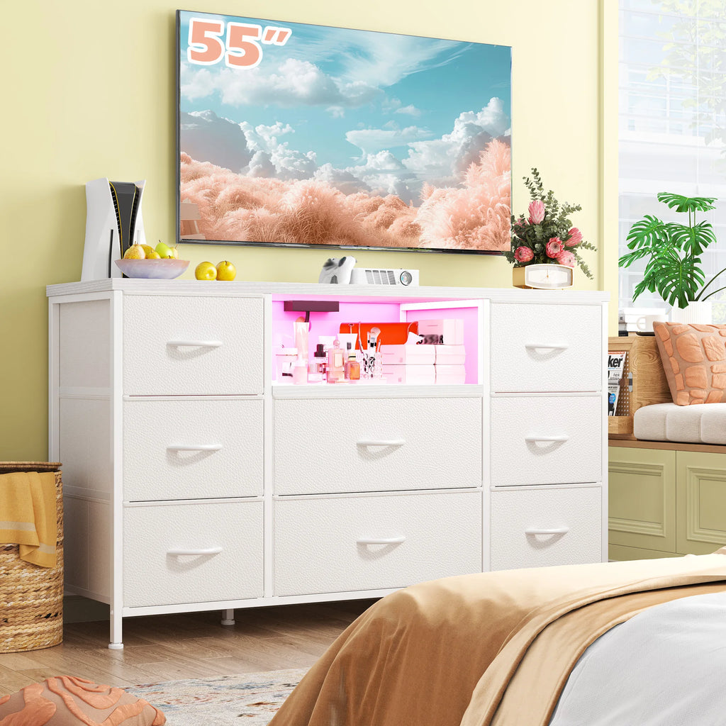 8-Drawer Media Dresser with Charging Station