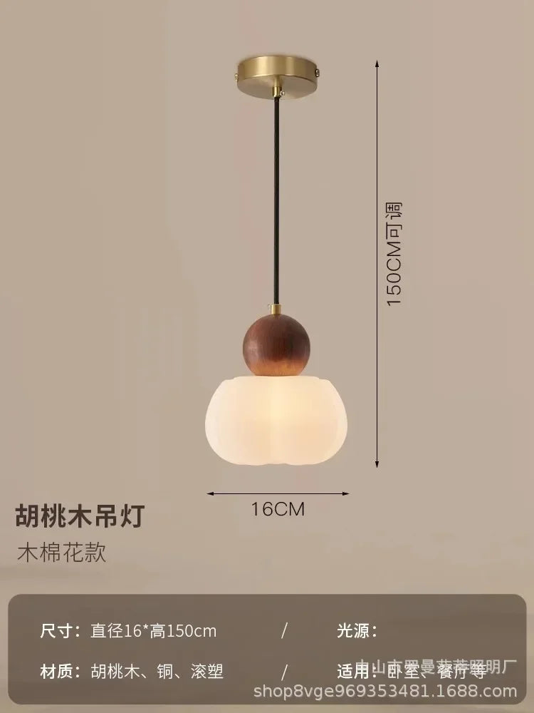 Walnut & Opal Glass Triple Pendant Light