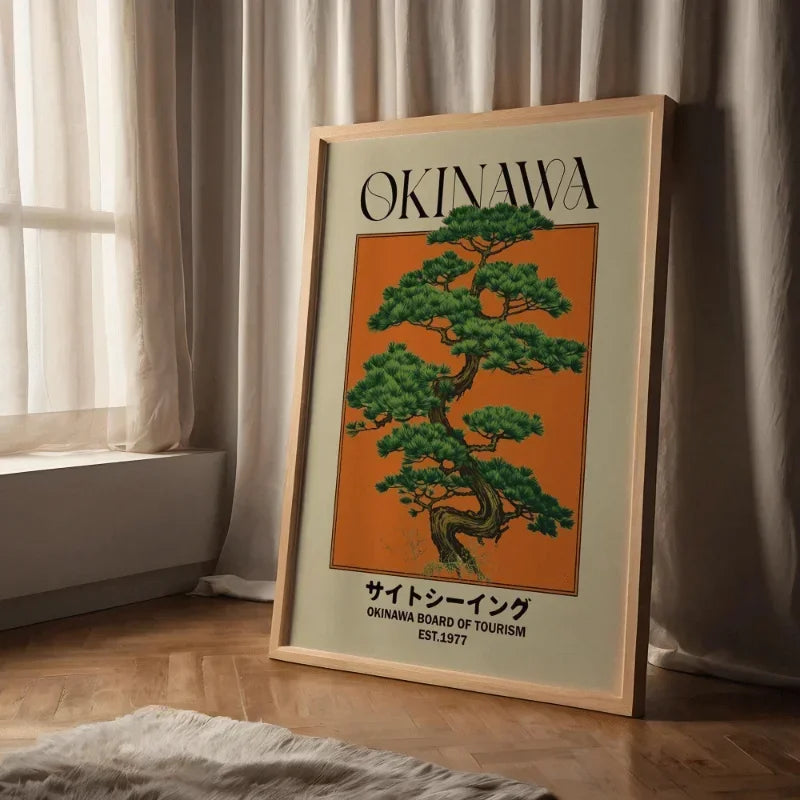 Retro Okinawa Travel Tree Canvas Print