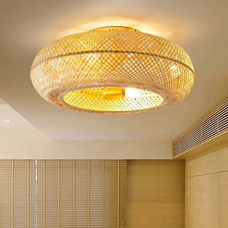 Bamboo Remote-Control Ceiling Fan with Light