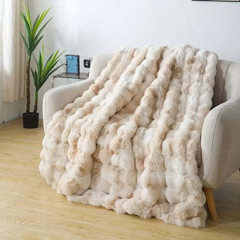 Bubble Fleece Blanket for Couch, Faux Rabbit Fur Throw Blanket, Soft Cozy Fluffy Decorative Blankets for Bed, Sofa, Mother's Day