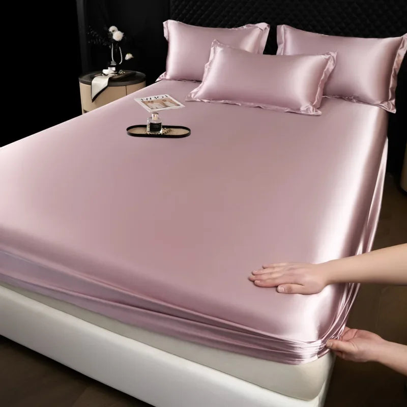 3 Pcs High End 100% Mulberry Silk Fitted Sheet Set with Pillowcase Luxury Solid Color Silk Bedsheet Soft Smooth Satin Bed Linen