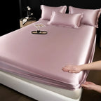 3 Pcs High End 100% Mulberry Silk Fitted Sheet Set with Pillowcase Luxury Solid Color Silk Bedsheet Soft Smooth Satin Bed Linen