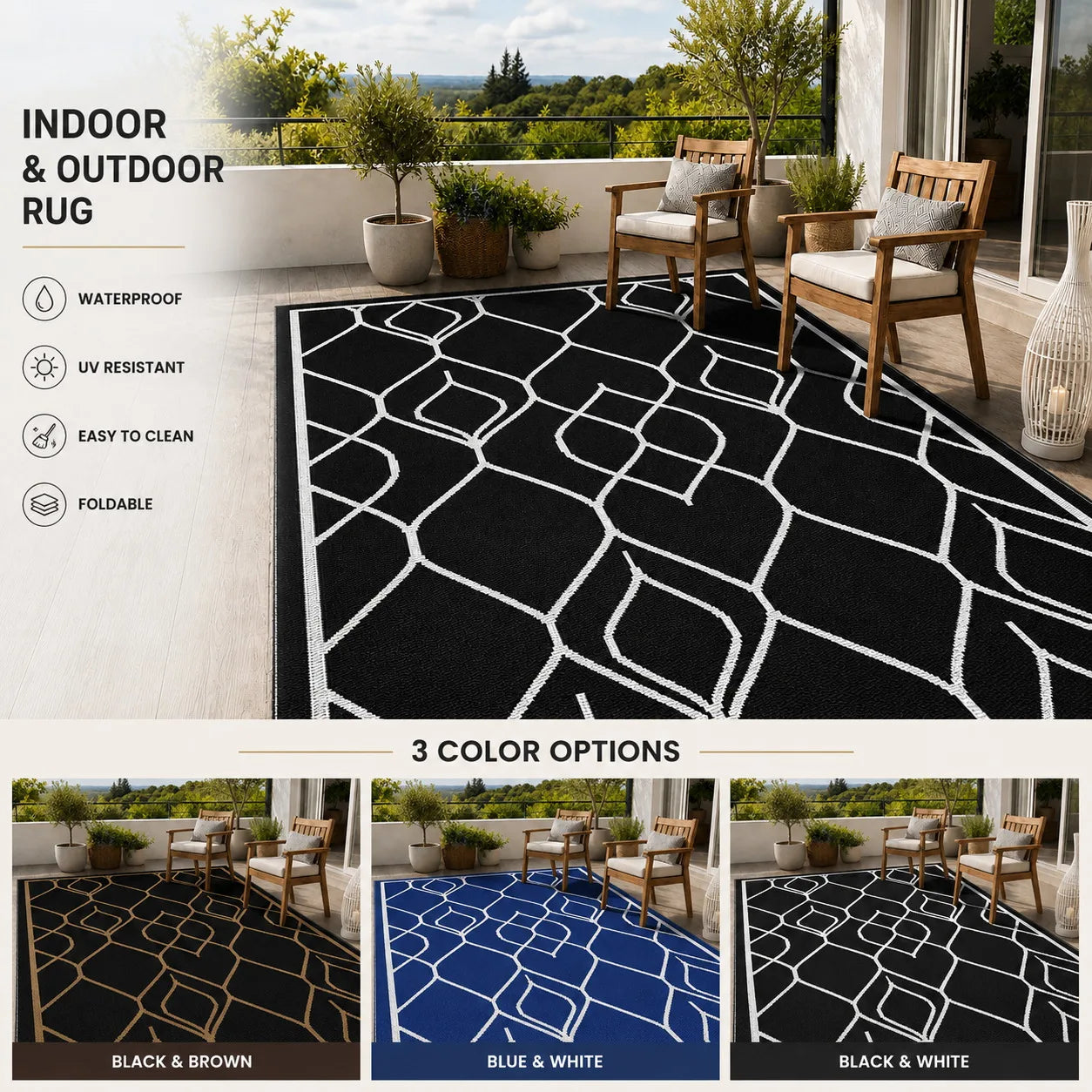 5×8 Reversible Waterproof Patio Rug
