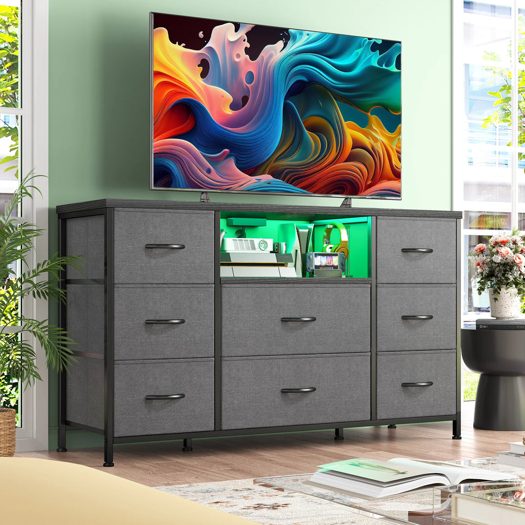 8-Drawer Media Dresser with Charging Station