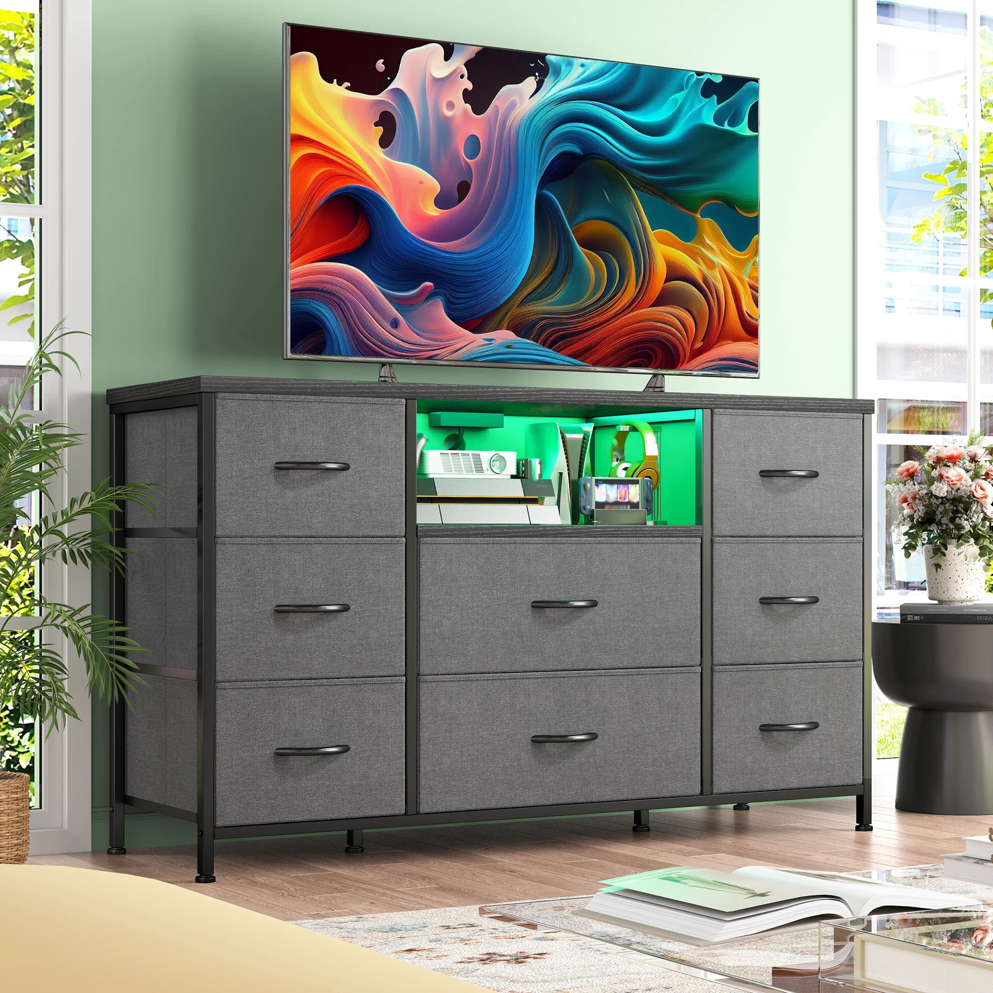 8-Drawer Media Dresser with Charging Station