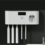 Wall-mounted Smart Toothbrush Sterilizer with 5 Slots, Integrated Toothpaste Dispenser, Bathroom Storage Rack and Organizer, Hom
