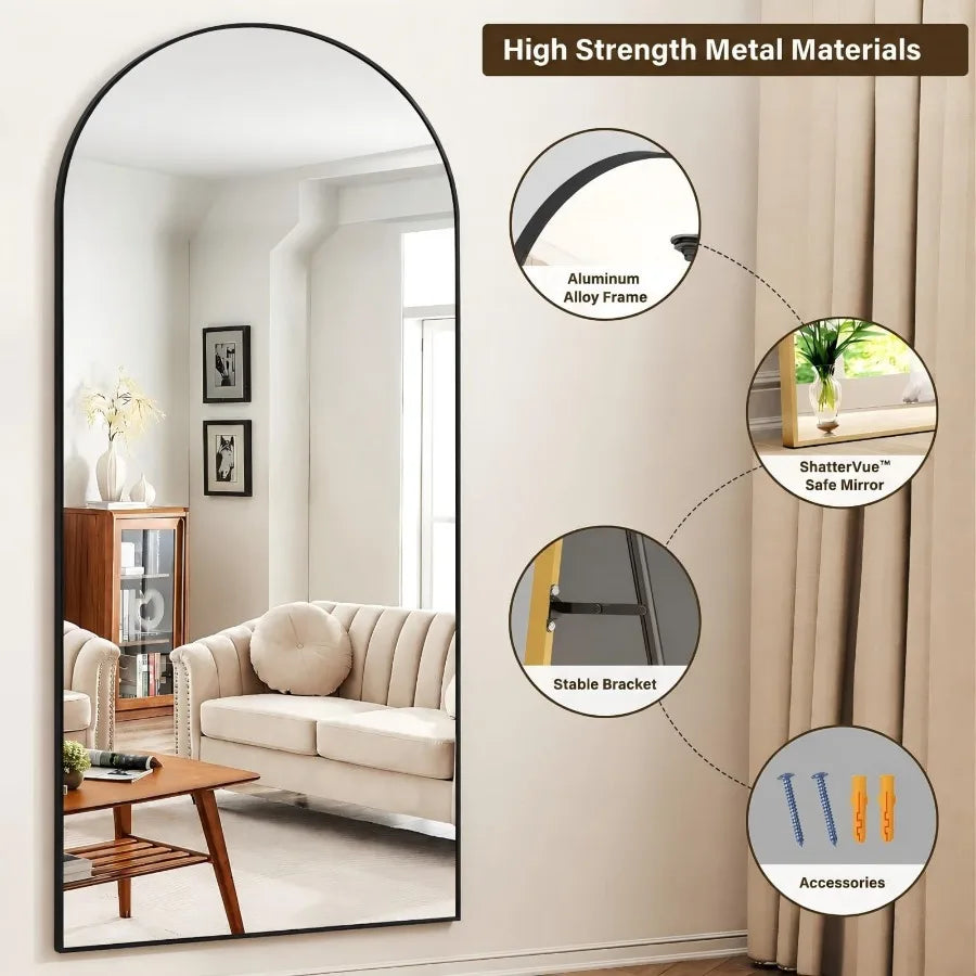 71-Inch Black Arched Floor Mirror