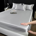 3 Pcs High End 100% Mulberry Silk Fitted Sheet Set with Pillowcase Luxury Solid Color Silk Bedsheet Soft Smooth Satin Bed Linen