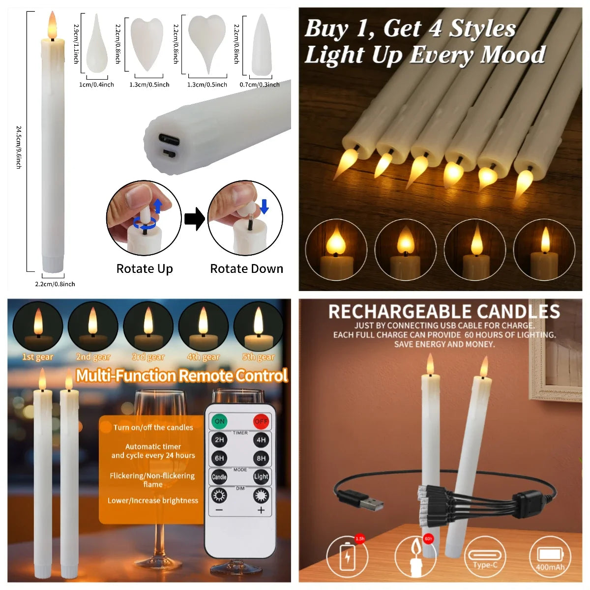 Flameless Taper Candle Set with Remote & Timer