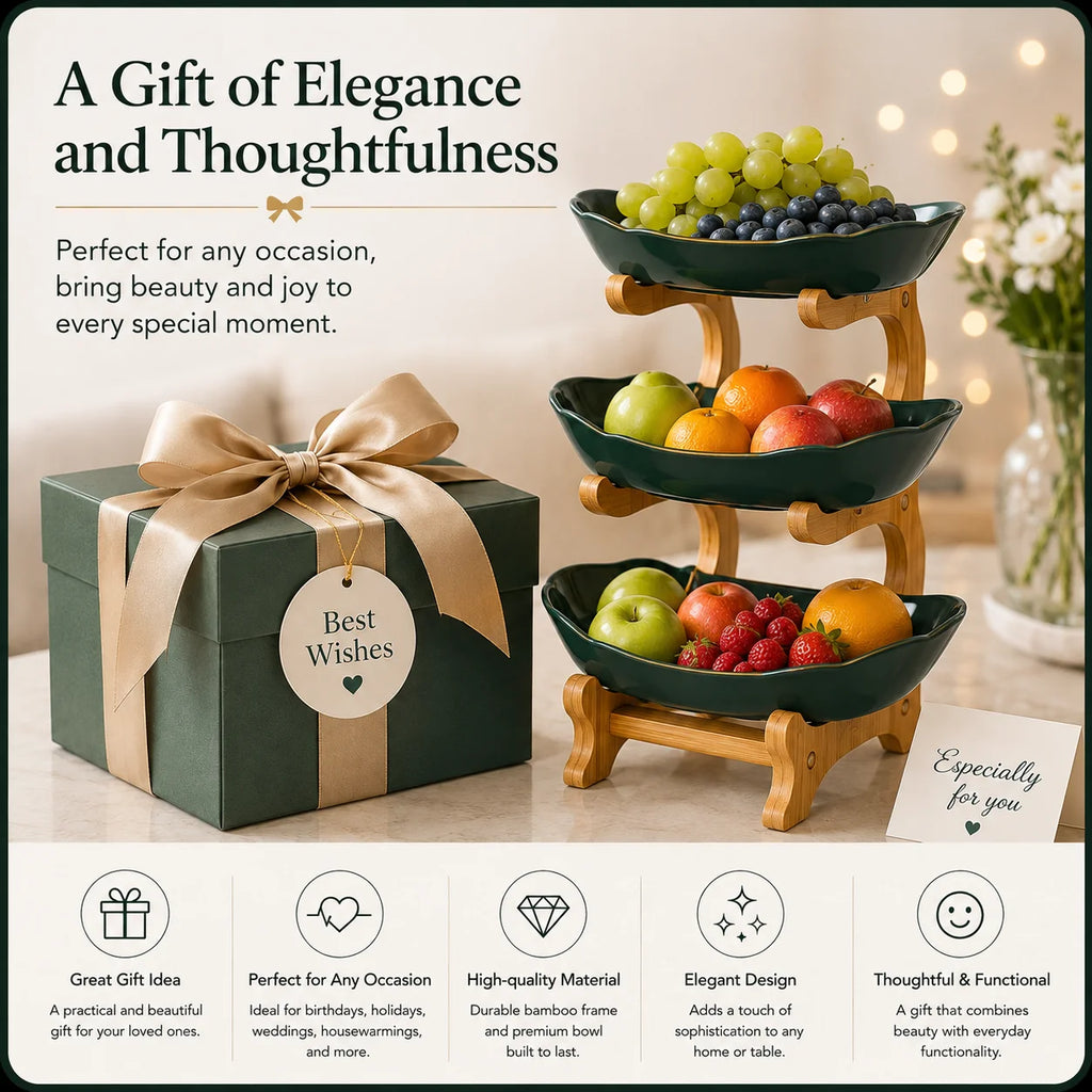 2/3-Tier Fruit Basket with Bamboo Stand