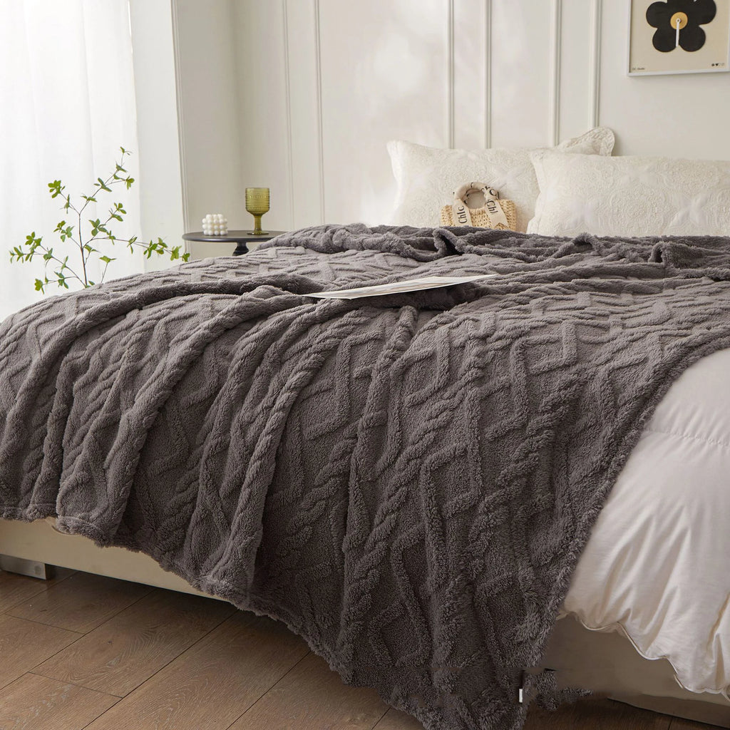 Plush Sherpa Travel Throw Blanket