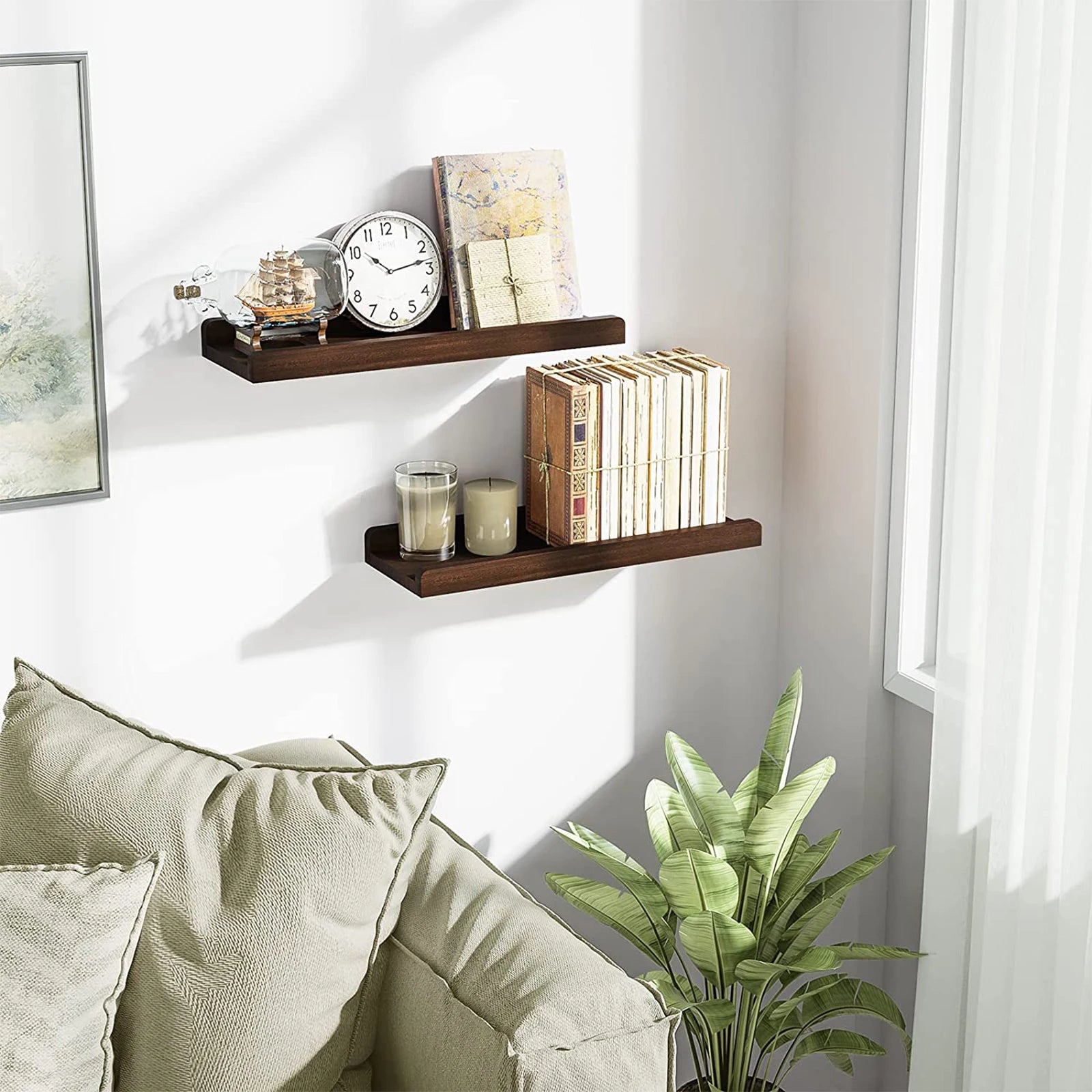 Rustic Wood Floating Shelves - Set of 2