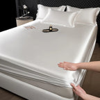 3 Pcs High End 100% Mulberry Silk Fitted Sheet Set with Pillowcase Luxury Solid Color Silk Bedsheet Soft Smooth Satin Bed Linen