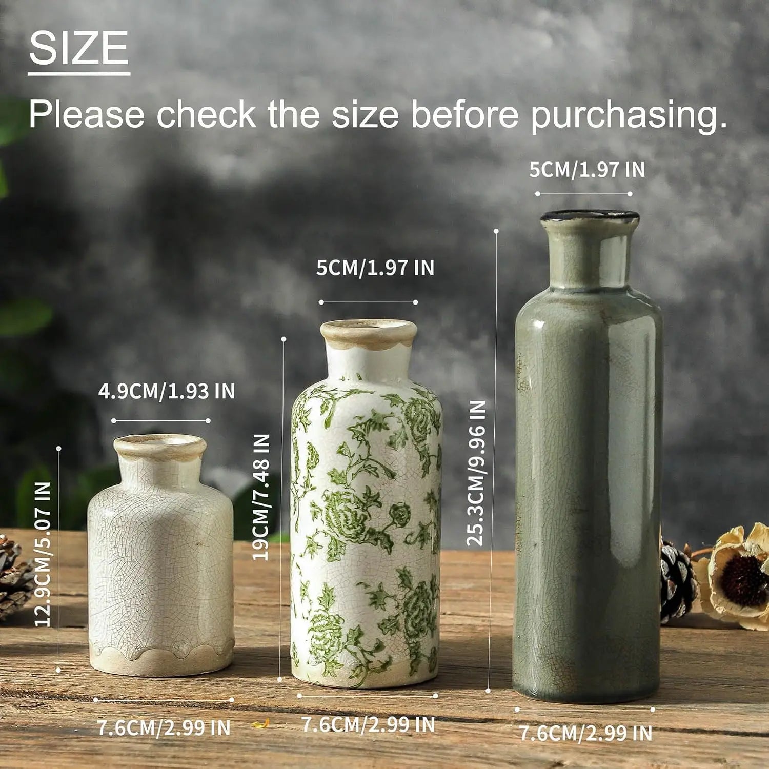 Set of 3 Vintage Chinoiserie Ceramic Vases