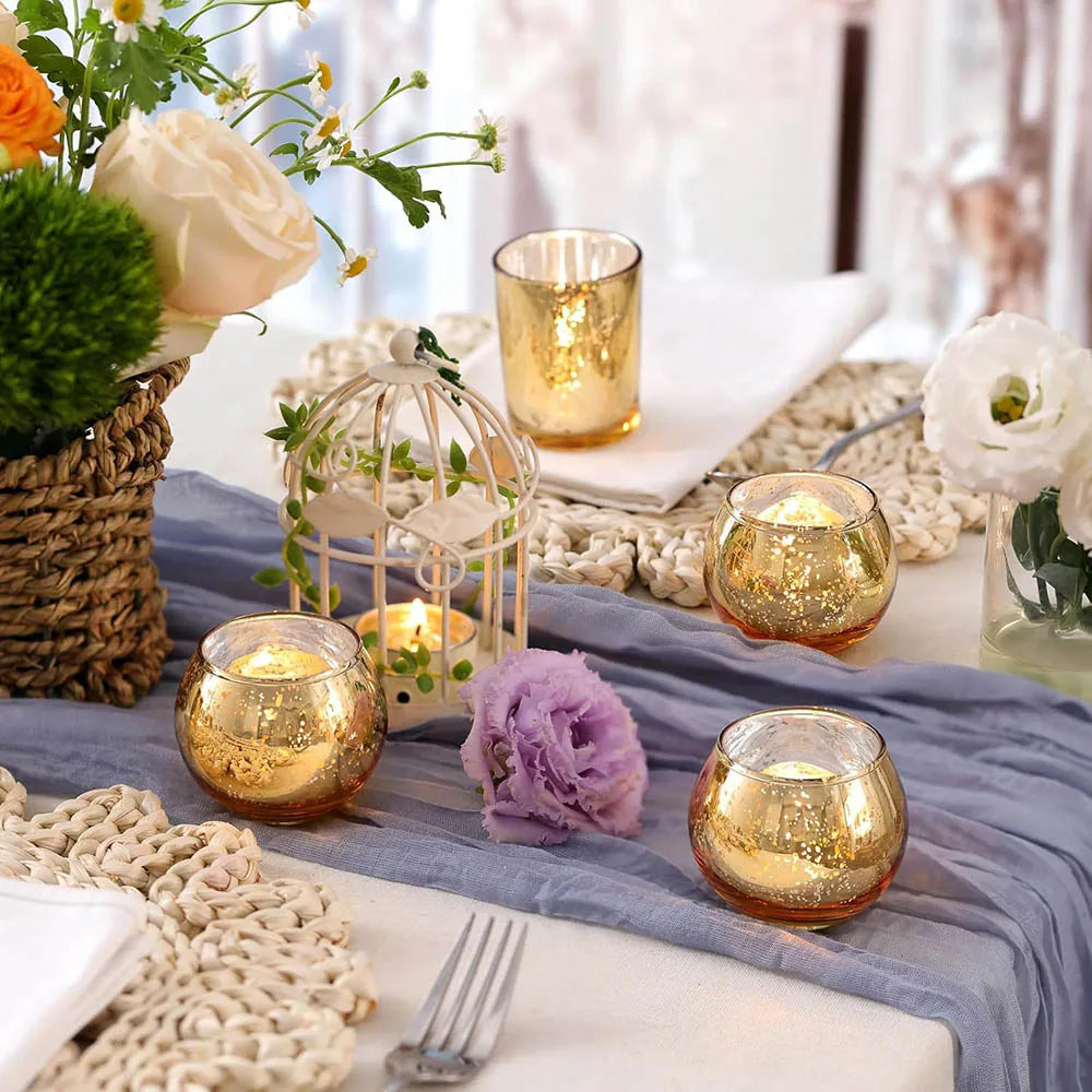Mercury Gold Votive Candle Holder Set