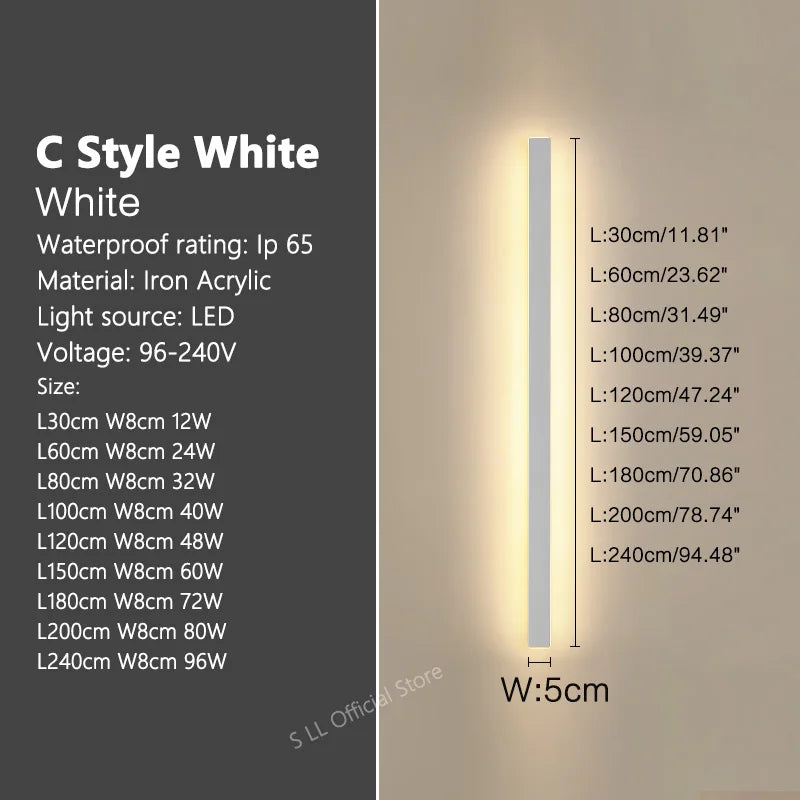 Long Strip Waterproof Outdoor LED Wall Light
