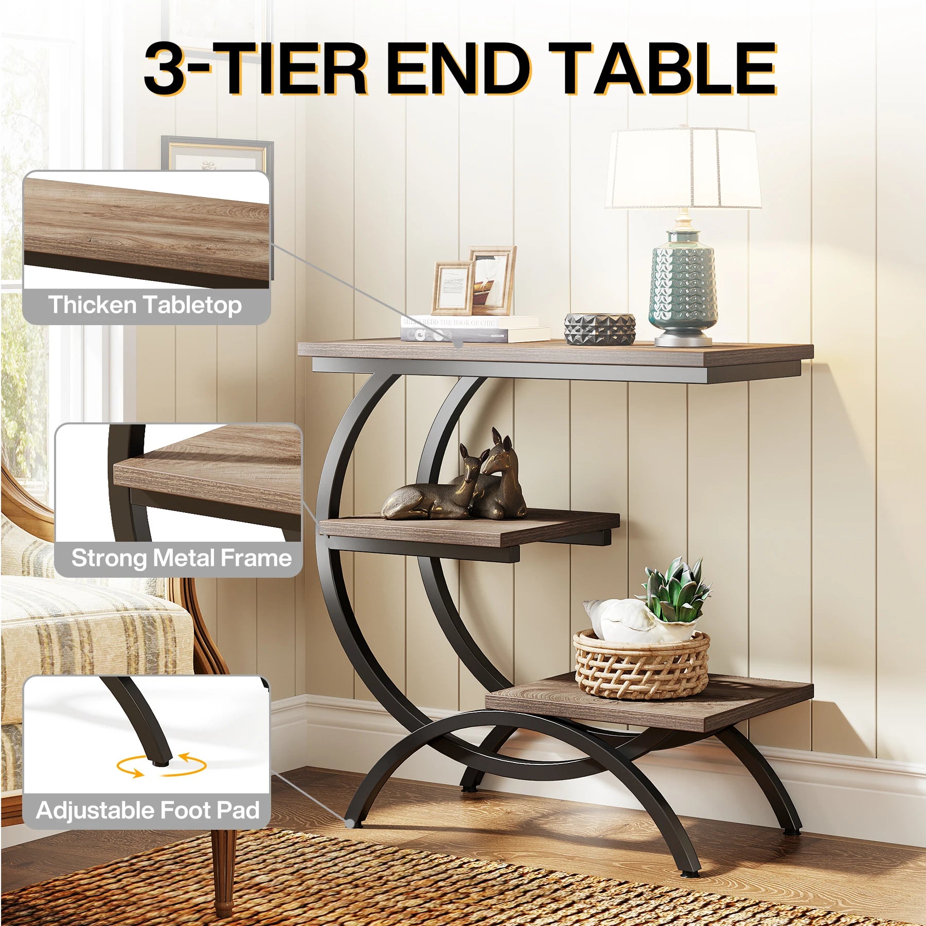 3-Tier C-Shaped Side Table