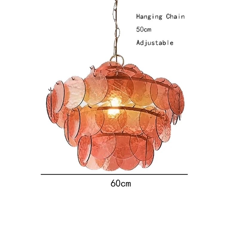 Murano-Style Green & Amber Cut-Glass Disc Chandelier