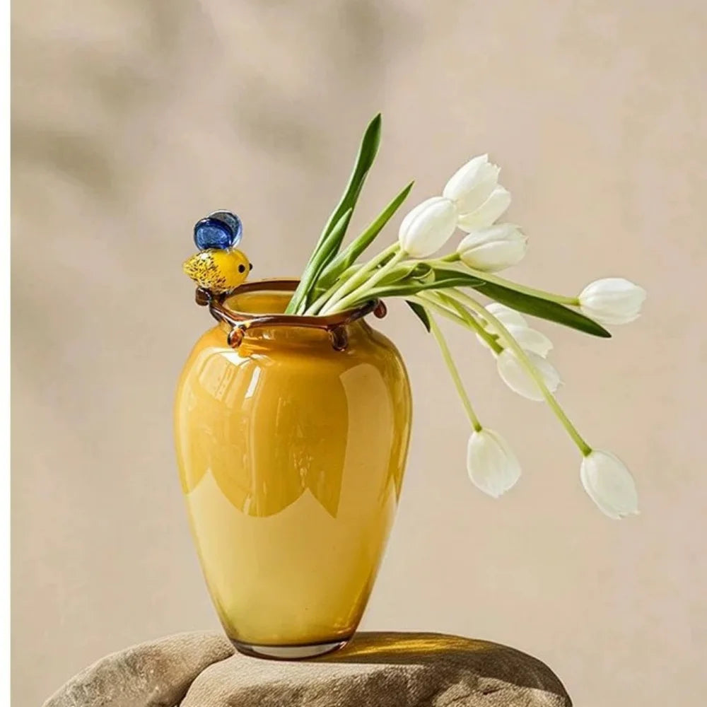 Bee Accent Glazed Glass Vase