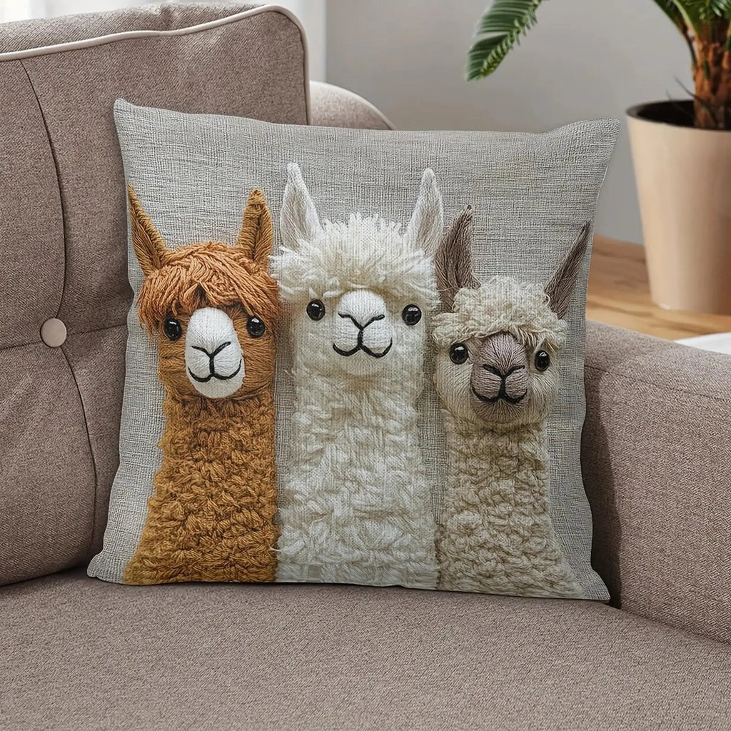 Alpaca Farmhouse Throw Pillow Cover