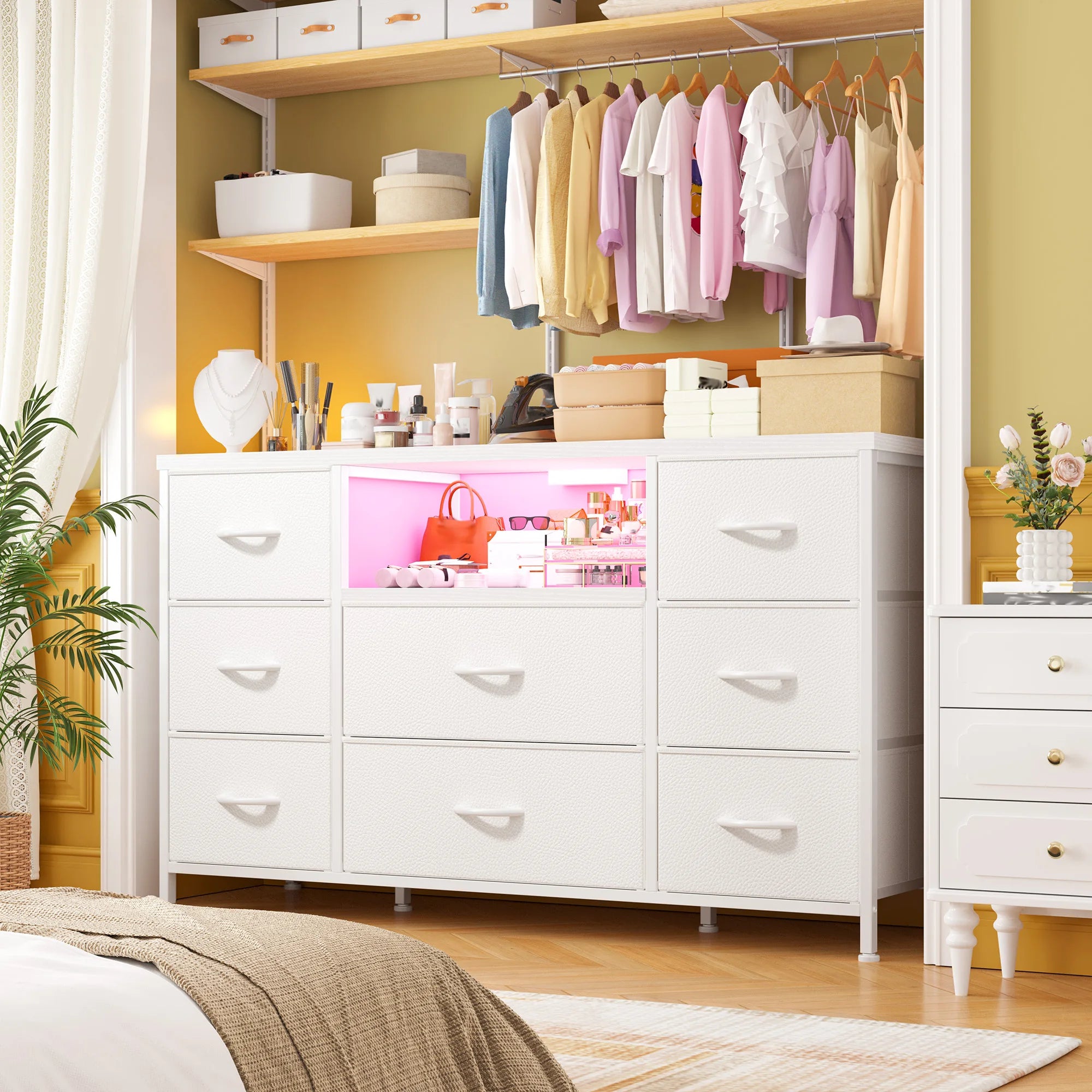 8-Drawer Media Dresser with Charging Station