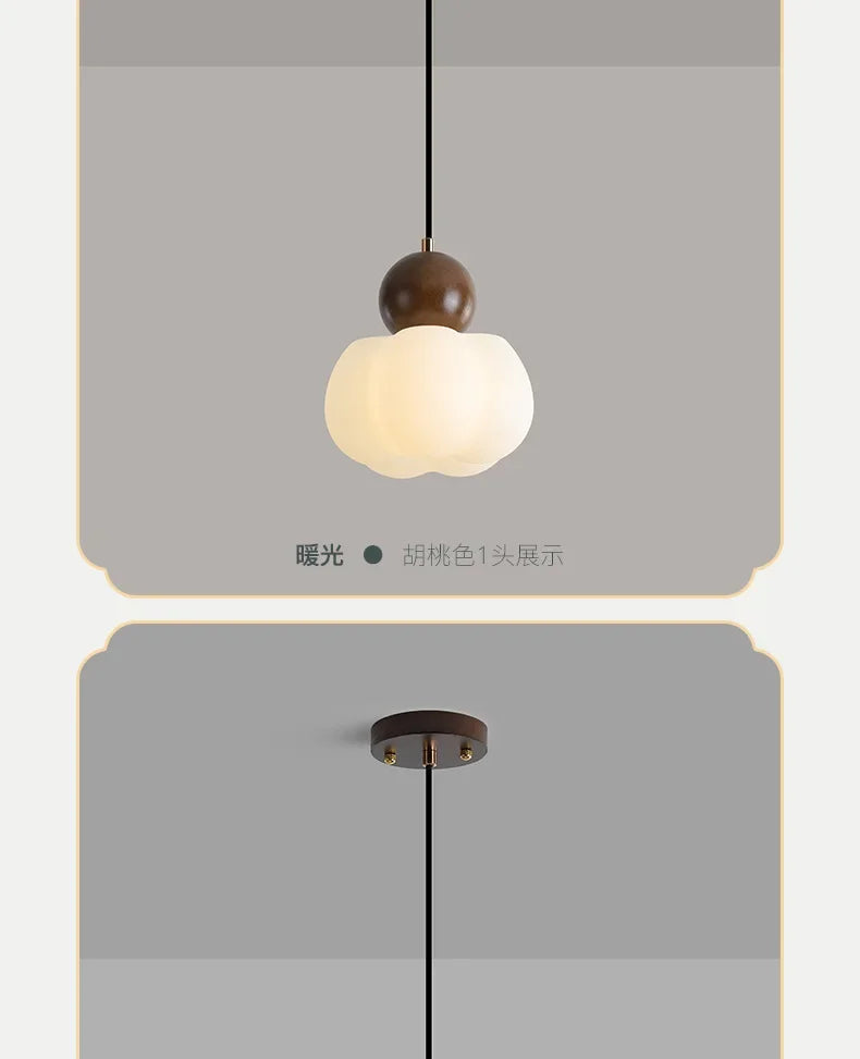 Walnut & Opal Glass Triple Pendant Light