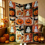 Halloween Patchwork Flannel Throw Blanket
