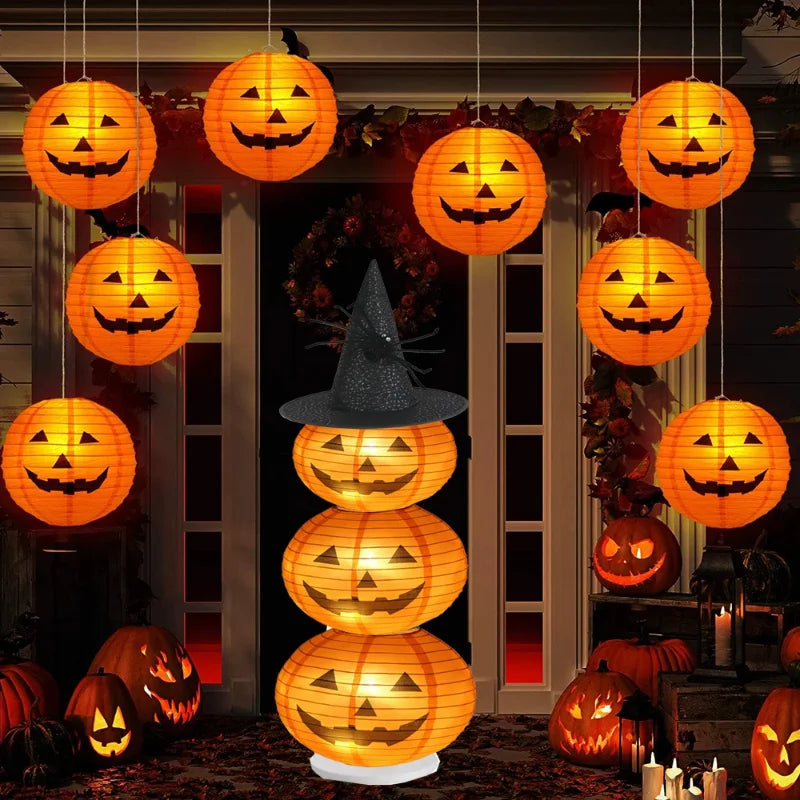 5-Piece Hanging Pumpkin Paper Lantern Set
