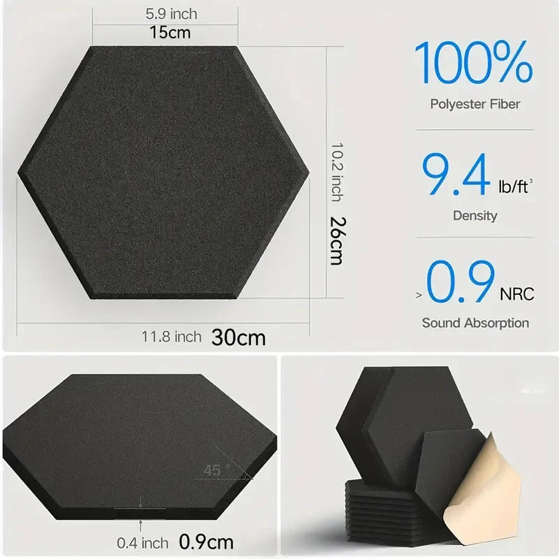 6-Pack Hexagonal Self-Adhesive Acoustic Panels
