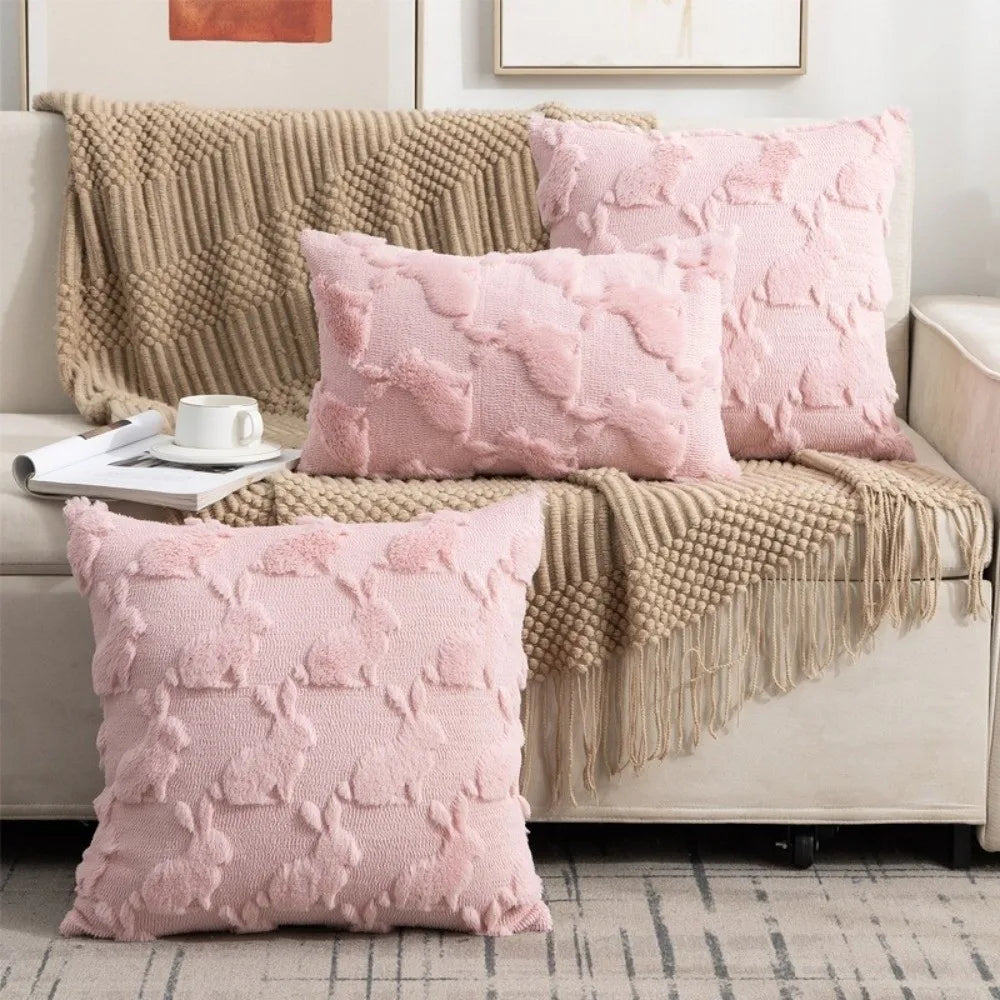 Bunny Bow & Daisy Plush Pillow Cover