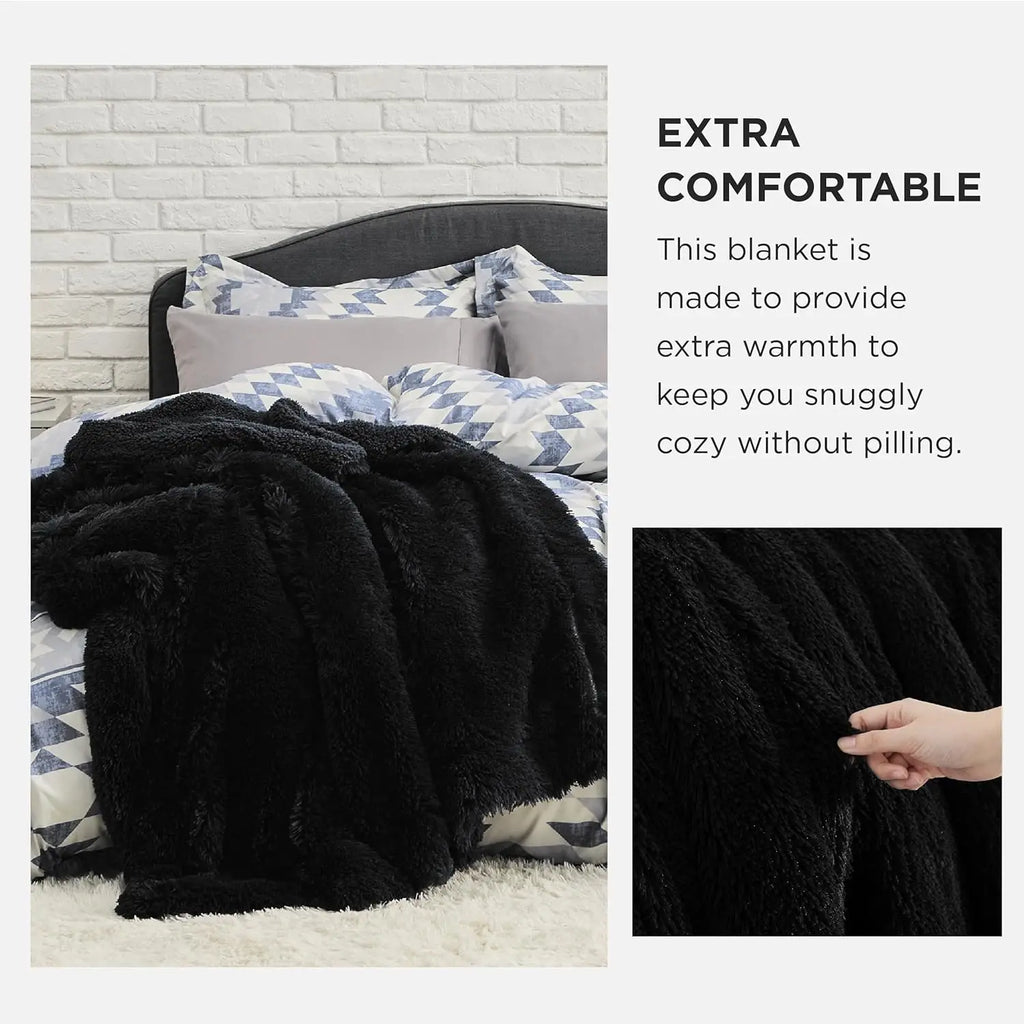 Black Faux-Fur Sherpa Throw Blanket