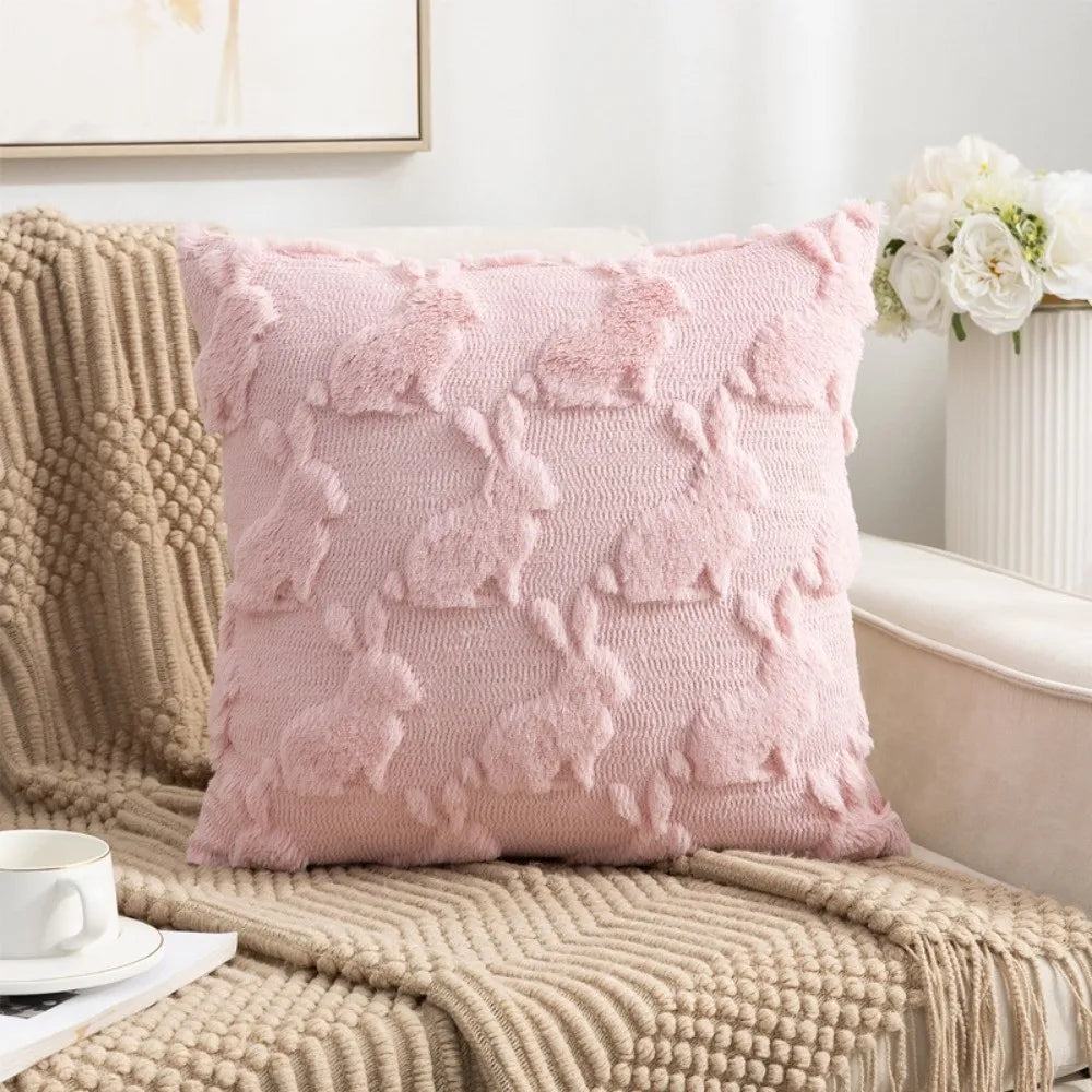 Bunny Bow & Daisy Plush Pillow Cover
